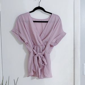 Soulmia Solid V Neck Belted Wrap Blouse - Size L